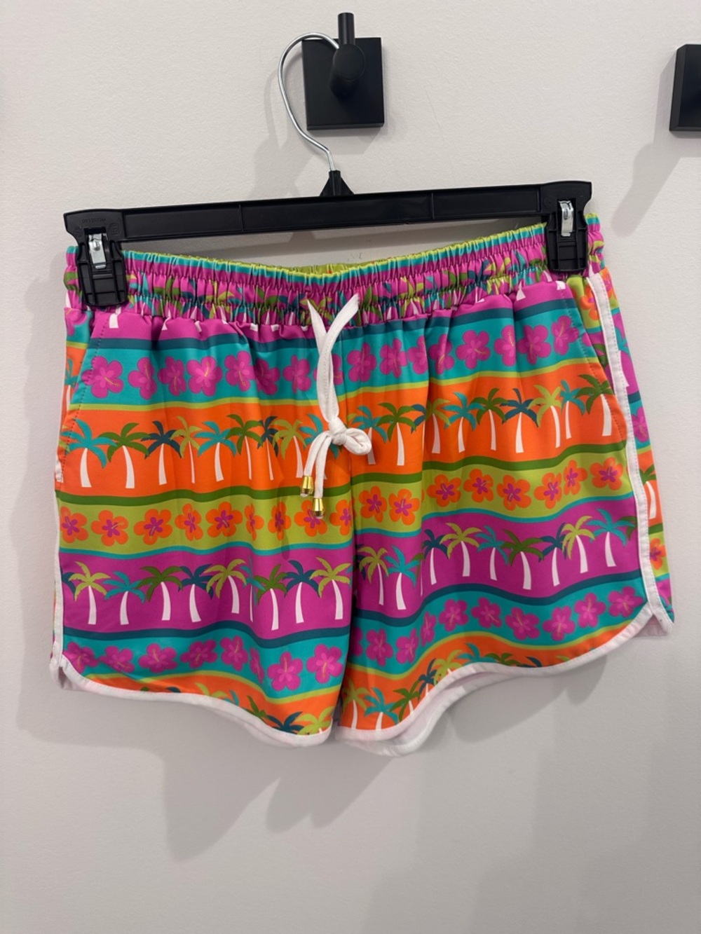 Jess Lea NWT XL Tropical Stripe Palm Print Drawstring Shorts - Multicolor